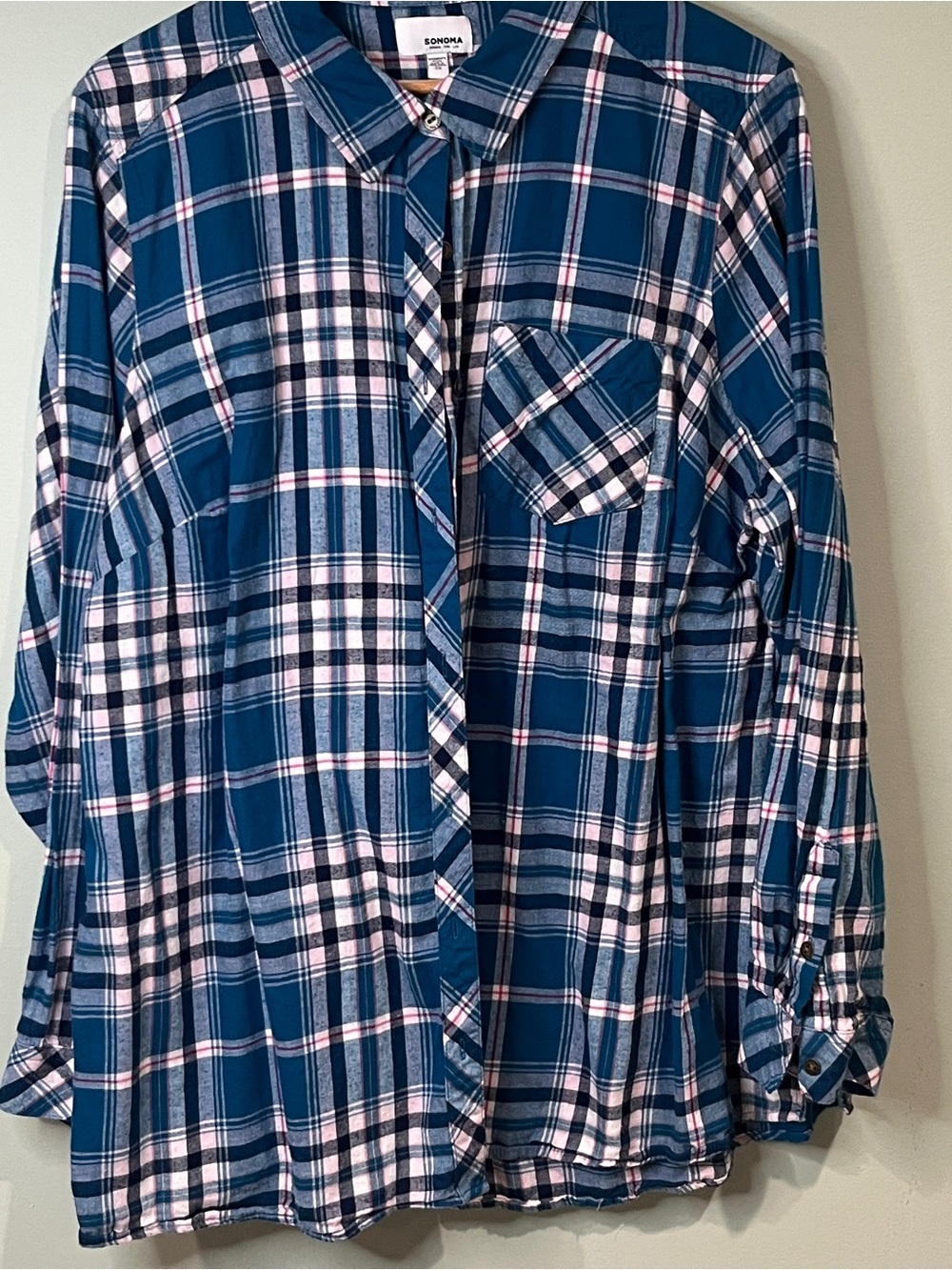 Sonoma Blue and White Plaid Button-Down Shirt - Picture 2 of 10